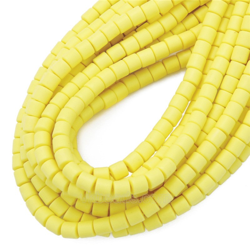 Light Yellow Polymer Clay Smooth Columns Strands, Approx 6x6mm, 37-38cm/strand
