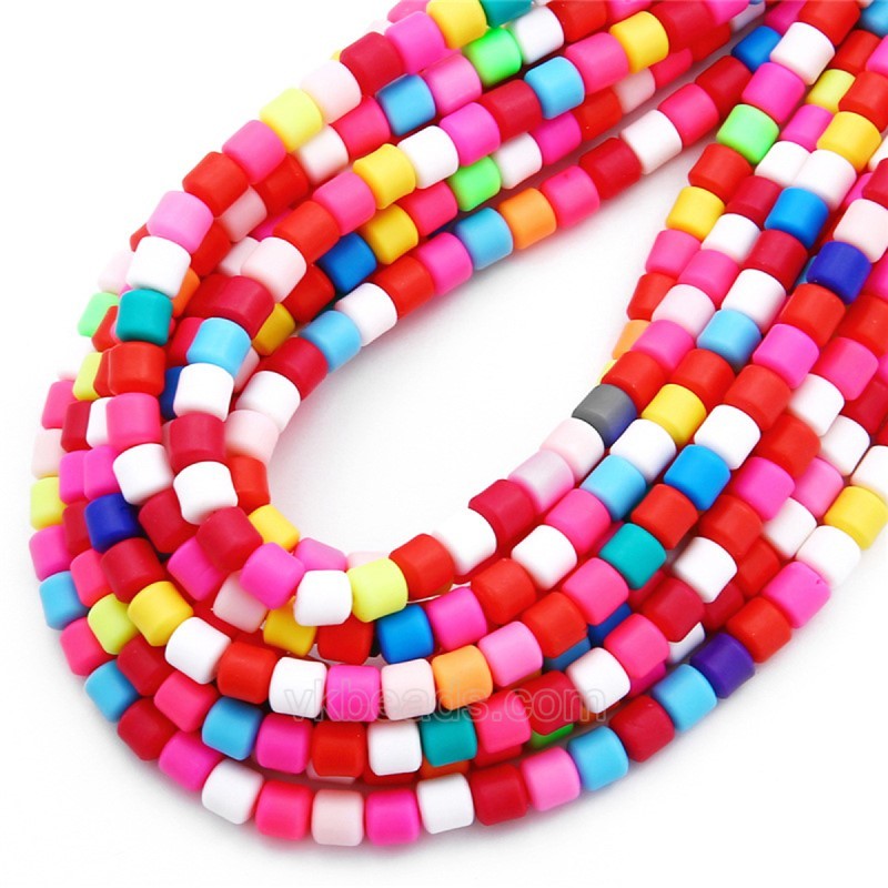 Mixed Bright Color Polymer Clay Smooth Columns Strands, Approx 6x6mm, 37-38cm/strand