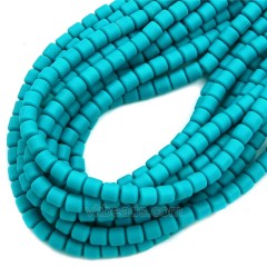 Malachite Blue Polymer Clay Smooth Columns Strands, Approx 6x6mm, 37-38cm/strand