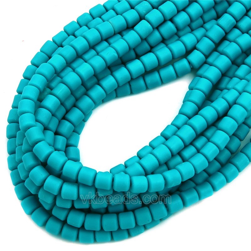 Malachite Blue Polymer Clay Smooth Columns Strands, Approx 6x6mm, 37-38cm/strand