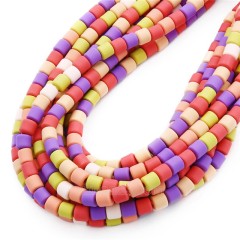 Macaron Mixed Color Polymer Clay Smooth Columns Strands, Approx 6x6mm, 37-38cm/strand