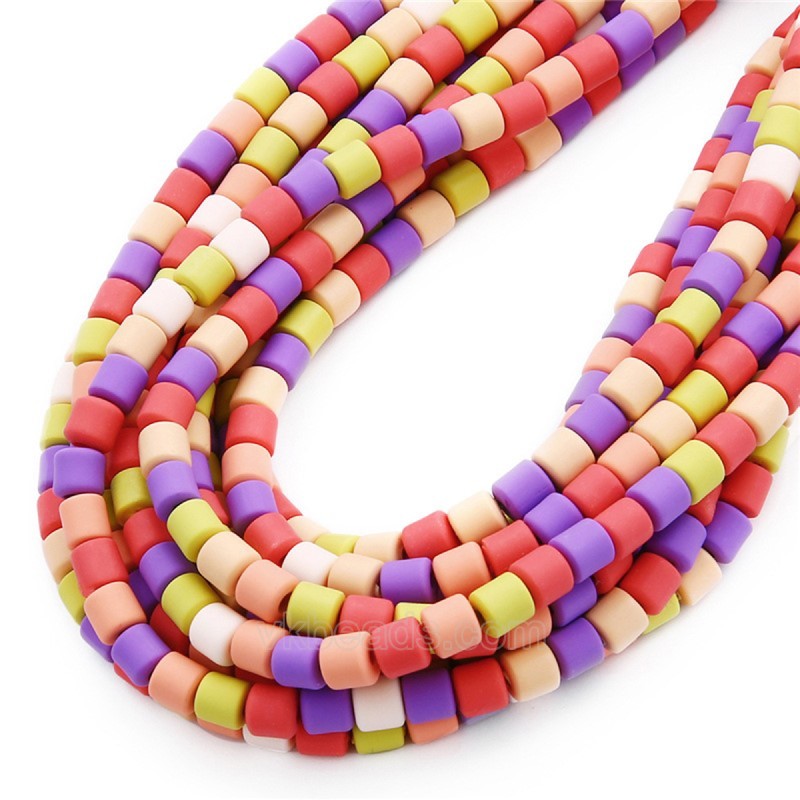 Macaron Mixed Color Polymer Clay Smooth Columns Strands, Approx 6x6mm, 37-38cm/strand