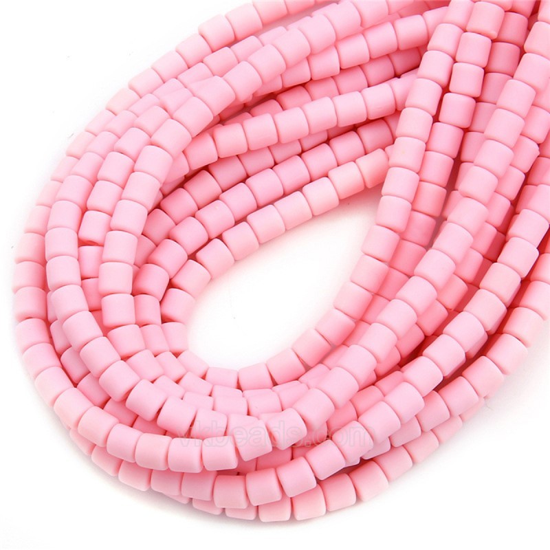 Light Pink Polymer Clay Smooth Columns Strands, Approx 6x6mm, 37-38cm/strand