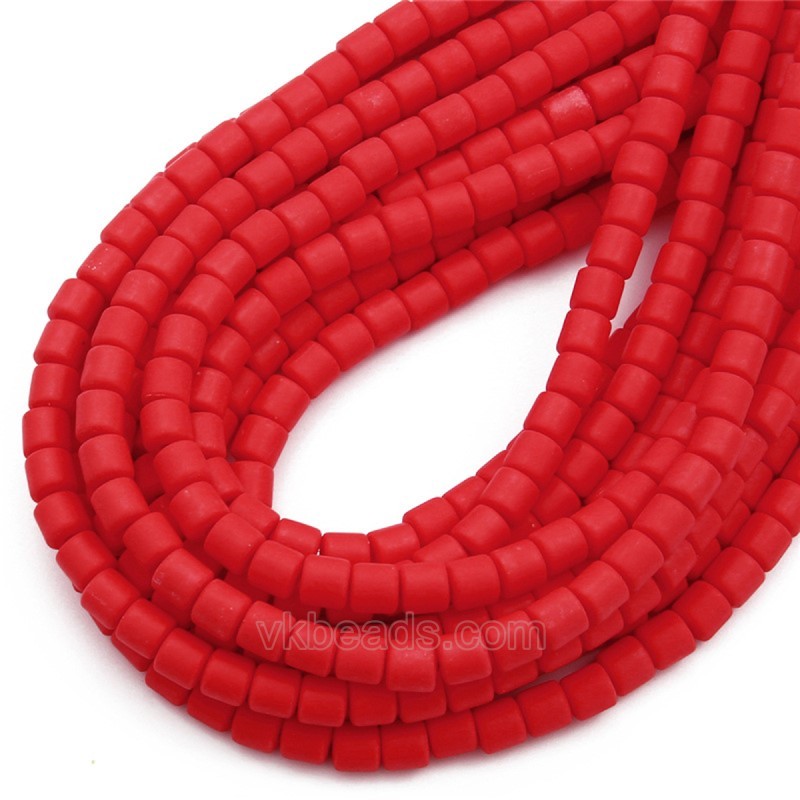Bright Red Polymer Clay Smooth Columns Strands, Approx 6x6mm, 37-38cm/strand