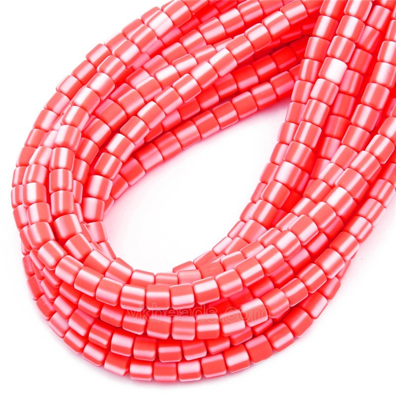 Red Pink Mixed Color Polymer Clay Smooth Columns Strands, Approx 6x6mm, 37-38cm/strand