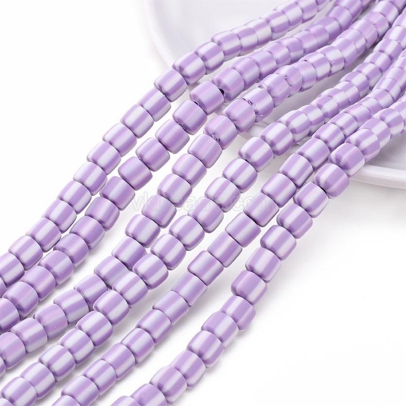 Purple Polymer Clay Smooth Columns Strands, Approx 6x6mm, 37-38cm/strand