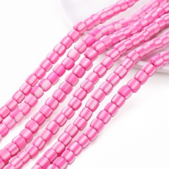 Dark Pink Polymer Clay Smooth Columns Strands, Approx 6x6mm, 37-38cm/strand