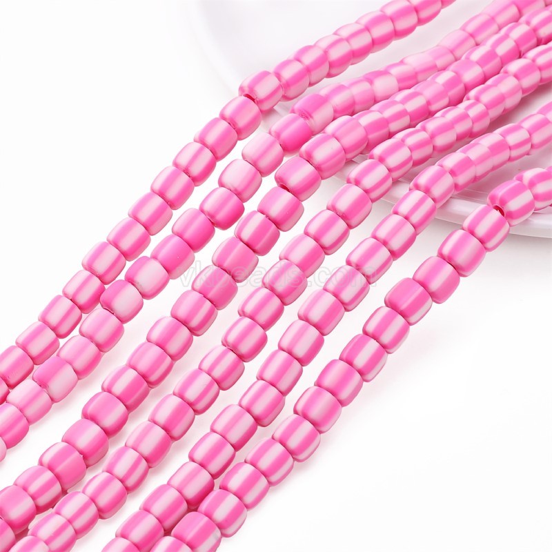 Dark Pink Polymer Clay Smooth Columns Strands, Approx 6x6mm, 37-38cm/strand