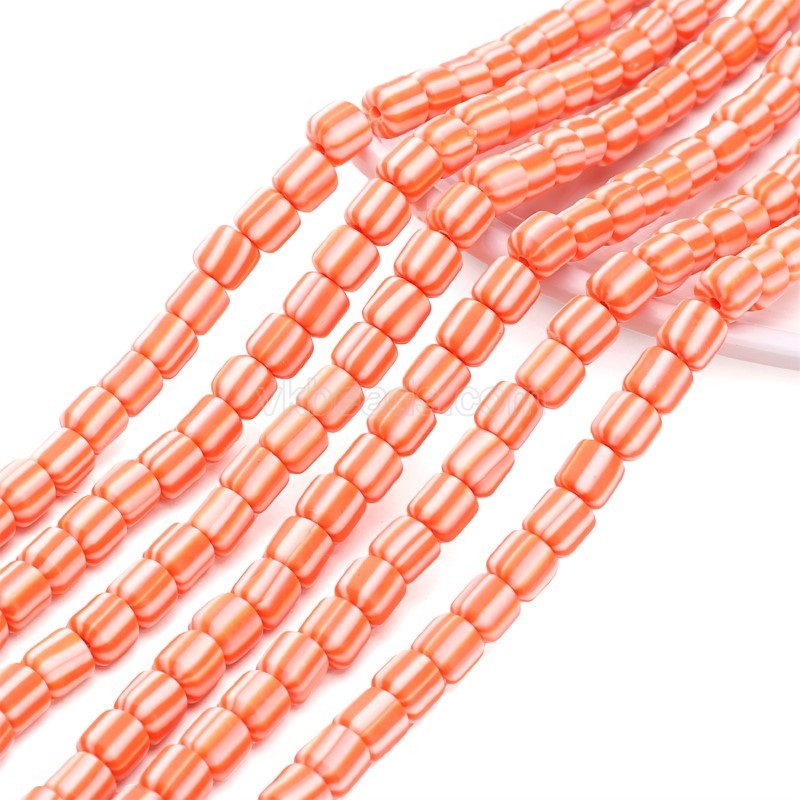 Tangerine Polymer Clay Smooth Columns Strands, Approx 6x6mm, 37-38cm/strand