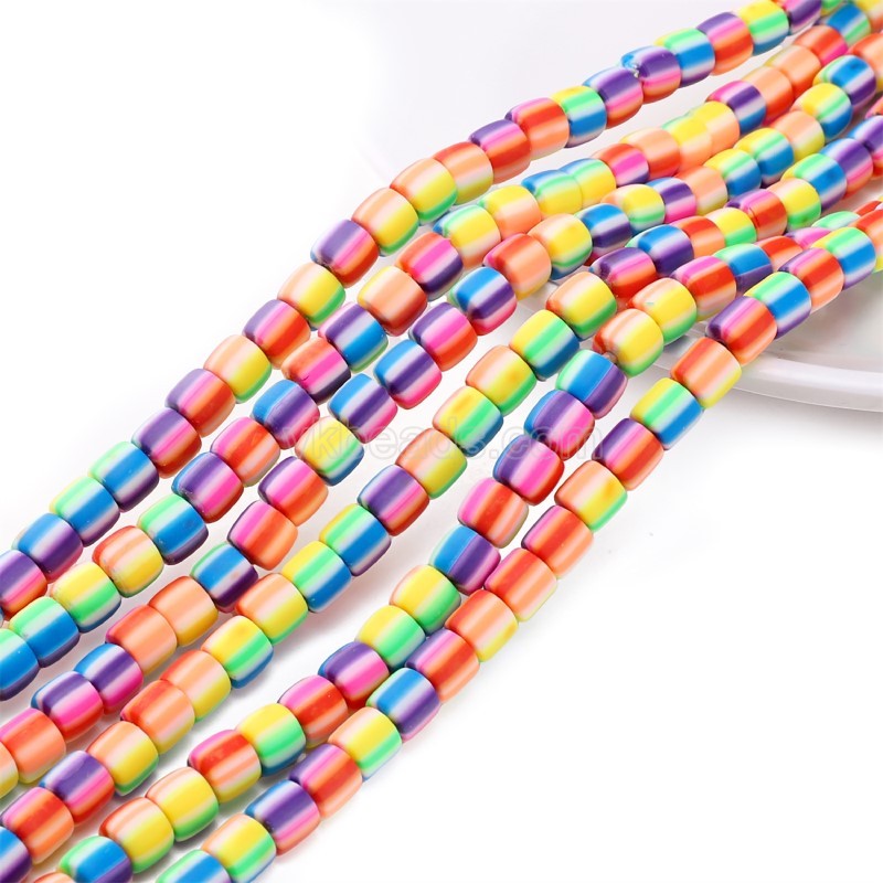 Random Mixed Color Polymer Clay Smooth Columns Strands, Approx 6x6mm, 37-38cm/strand