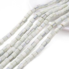White Green Polymer Clay Smooth Columns Strands, Approx 6x6mm, 37-38cm/strand