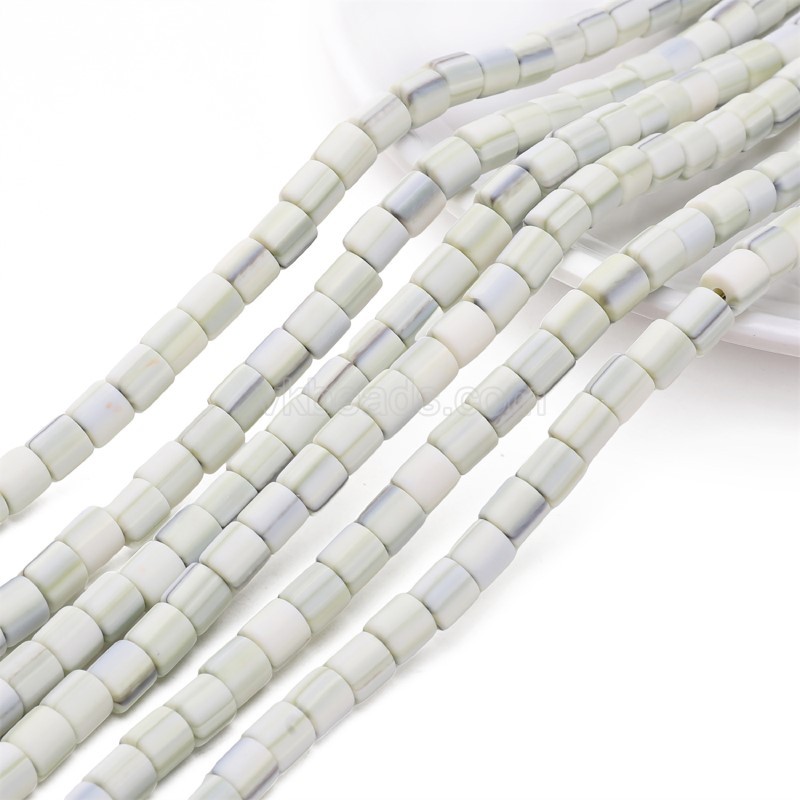 White Green Polymer Clay Smooth Columns Strands, Approx 6x6mm, 37-38cm/strand