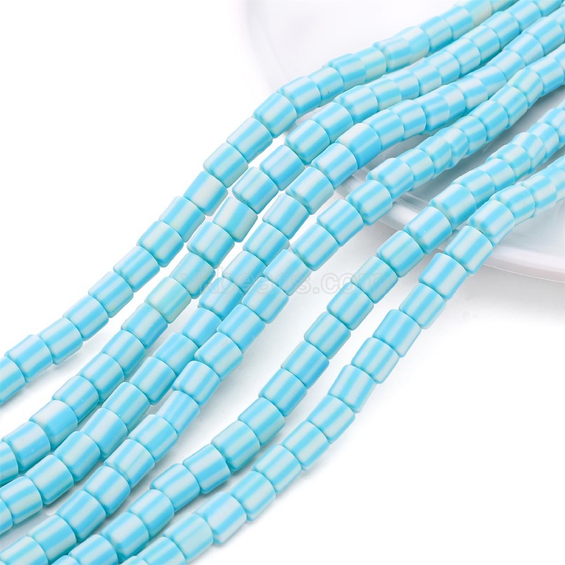 Blue Polymer Clay Smooth Columns Strands, Approx 6x6mm, 37-38cm/strand