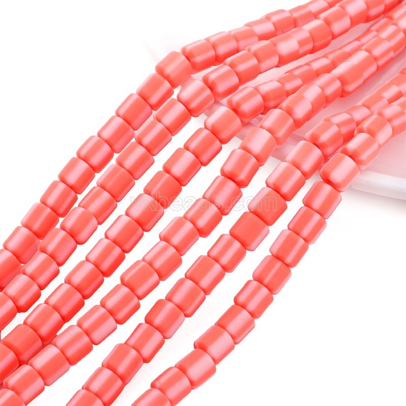 Red Polymer Clay Smooth Columns Strands, Approx 6x6mm, 37-38cm/strand