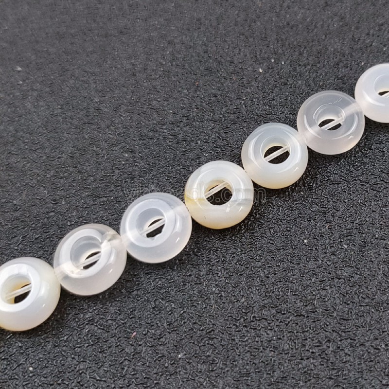White Agate Big Hole Smooth Rondelles/Donut Beads Strands, Approx 5x10mm, 20pcs/strand