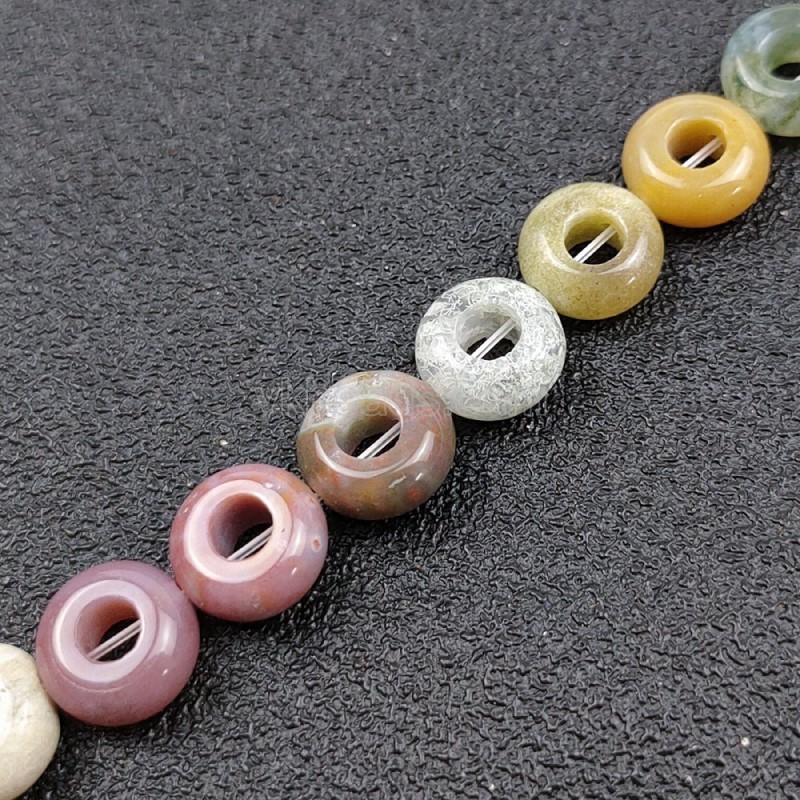 Fancy Jasper/Indian Agate Big Hole Smooth Rondelles/Donut Beads  Strands, Approx 5x10mm, 20pcs/strand