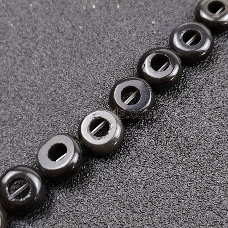 Black Agate Big Hole Smooth Rondelles/Donut Beads Strands, Approx 5x10mm, 20pcs/strand