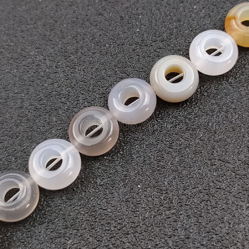 Grey Agate Big Hole Smooth Rondelles/Donut Beads Strands, Approx 5x10mm, 20pcs/strand