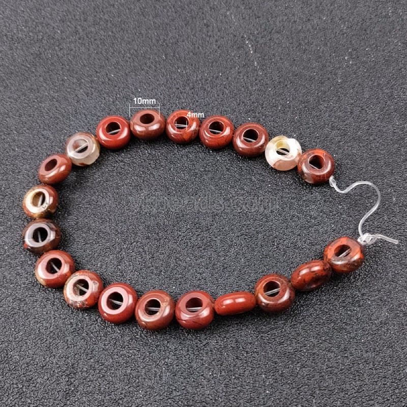 Fancy Jasper/Indian Agate Big Hole Smooth Rondelles/Donut Beads  Strands, Approx 5x10mm, 20pcs/strand