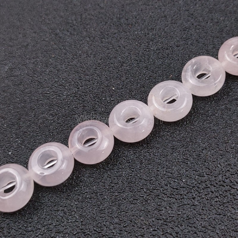 Rose Quartz Big Hole Smooth Rondelles/Donut Beads Strands, Approx 5x10mm, 20pcs/strand
