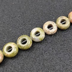 Unakite Big Hole Smooth Rondelles/Donut Beads Strands, Approx 5x10mm, 20pcs/strand
