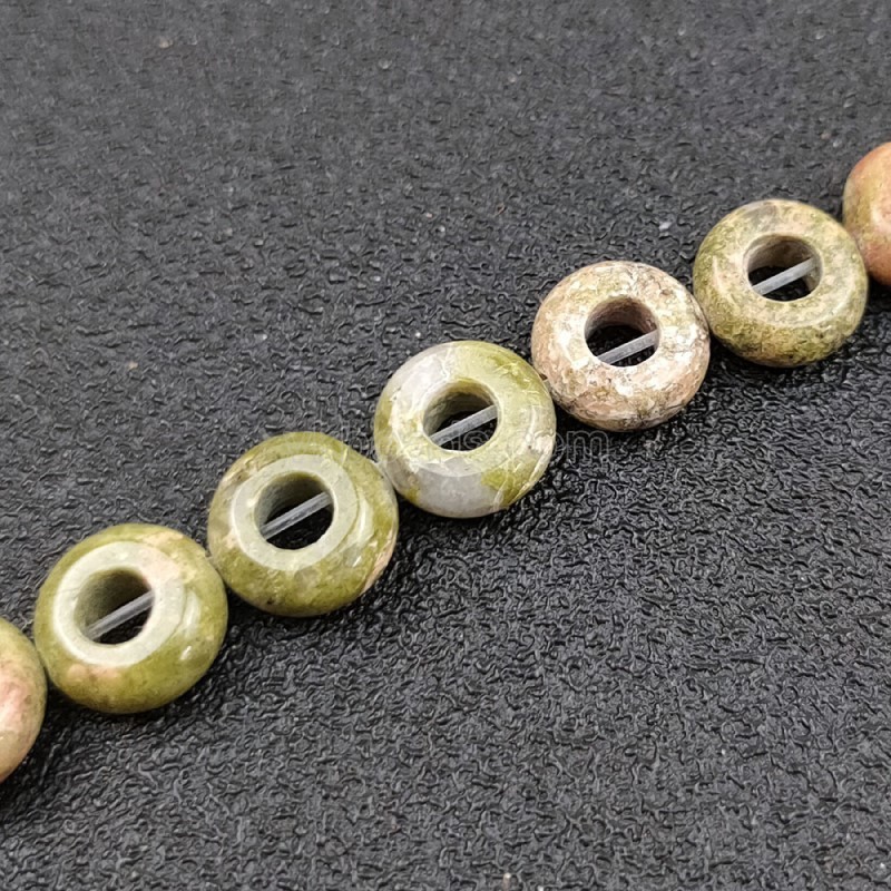 Unakite Big Hole Smooth Rondelles/Donut Beads Strands, Approx 5x10mm, 20pcs/strand