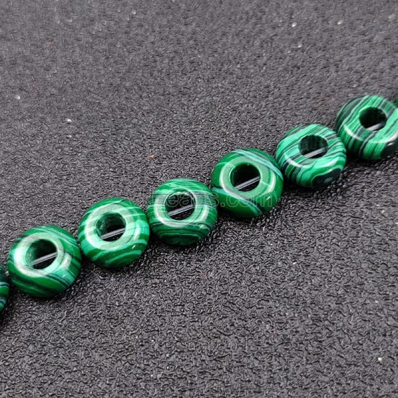 Synthetic Malachite Big Hole Smooth Rondelles/Donut Beads  Strands, Approx 5x10mm, 20pcs/strand