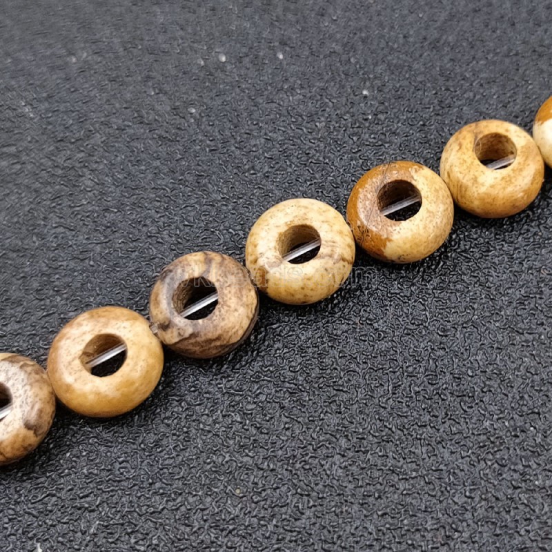 Picture Jasper Big Hole Smooth Rondelles/Donut Beads Strands, Approx 5x10mm, 20pcs/strand