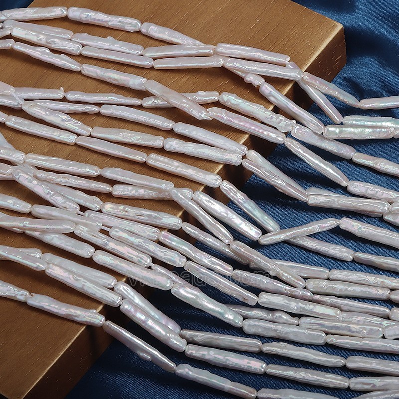 Natural Cultured White Freshwater Pearls Through-drilled Stick Beads Strands, Approx 4x12mm, 38-40cm/strand