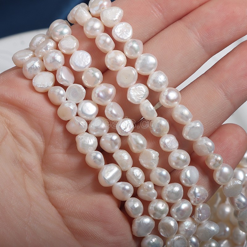 Natural Cultured White Freshwater Pearls Center-drilled Nuggets Beads Strands, Approx 6-7mm, 34-36cm/strand