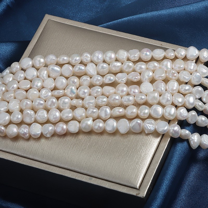 Natural Cultured White Freshwater Pearls Center-drilled Nuggets Beads Strands, Approx 6-7mm, 34-36cm/strand