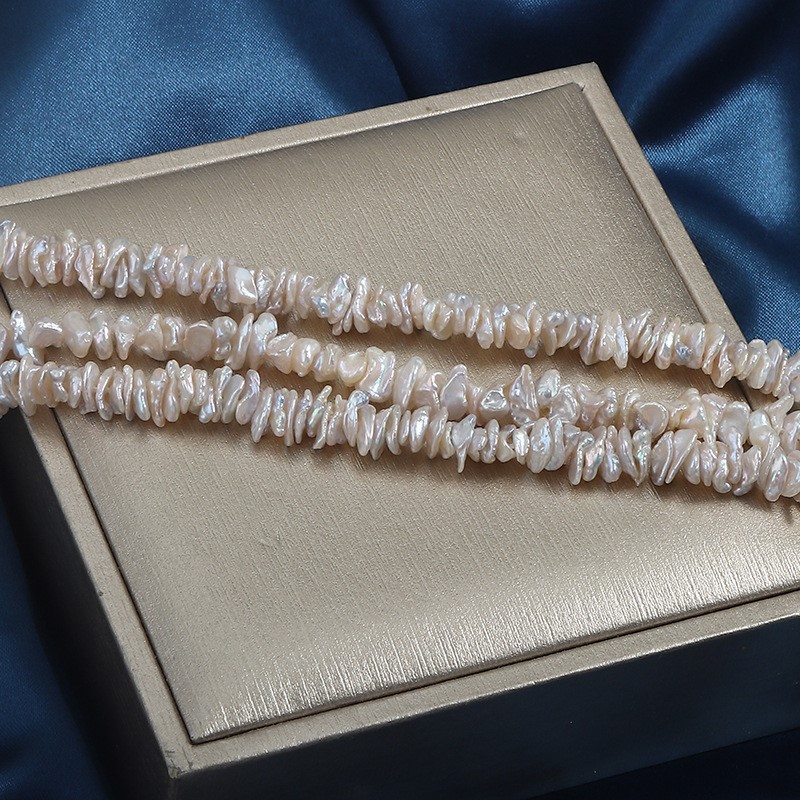 Natural Cultured White/Bluish White Freshwater Pearls Petal Keshi Beads Strands, Approx 5-7mm, 35-36cm/strand