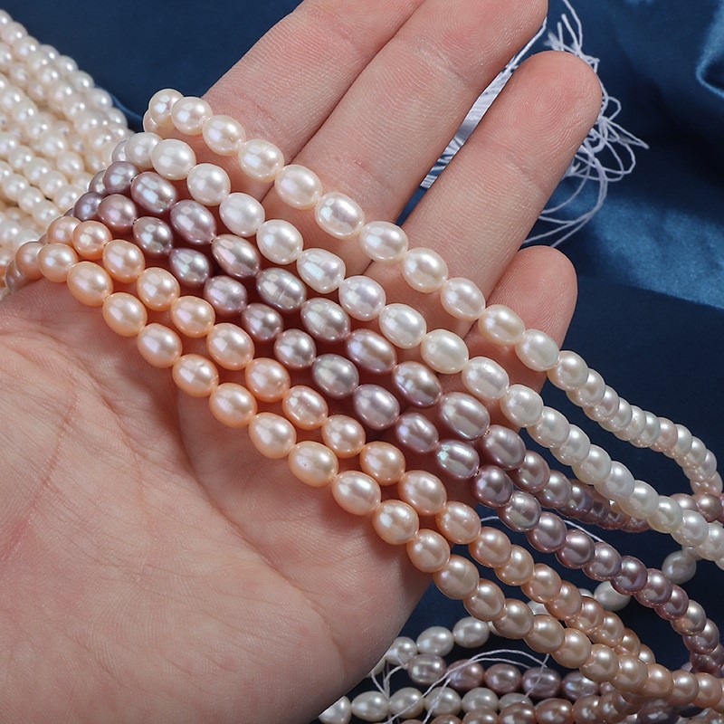 Natural Cultured White/Pinkish Orange/Pinkish Purple Freshwater Pearls Rice Beads Strands, Approx 6-7mm, 34-36cm/strand