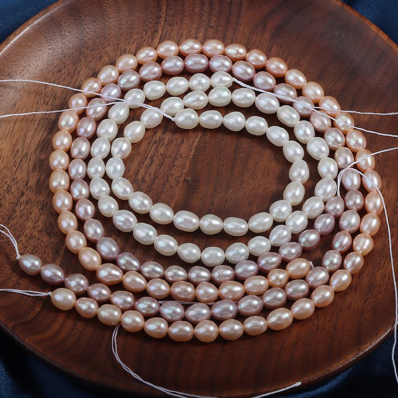 Natural Cultured White/Pinkish Orange/Pinkish Purple Freshwater Pearls Rice Beads Strands, Approx 6-7mm, 34-36cm/strand
