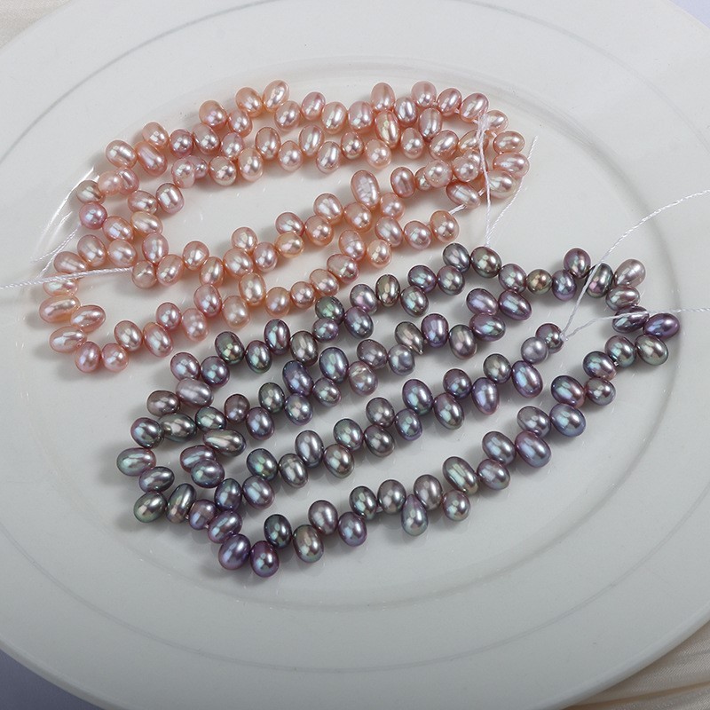 Natural Cultured Dark Purple/Pinkish Purple Freshwater Pearls Three-Seven Off-centered Drilled Rice Beads Strands, Approx 4-5mm, 36-38cm/strand