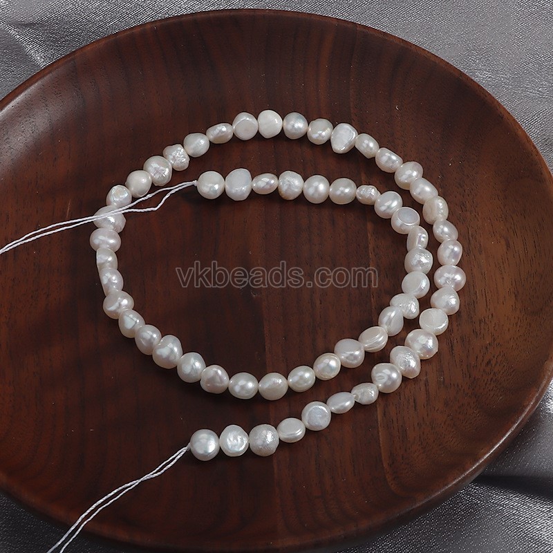 Natural Cultured White Freshwater Pearls Center-drilled Nuggets Beads Strands, Approx 6-7mm, 34-36cm/strand
