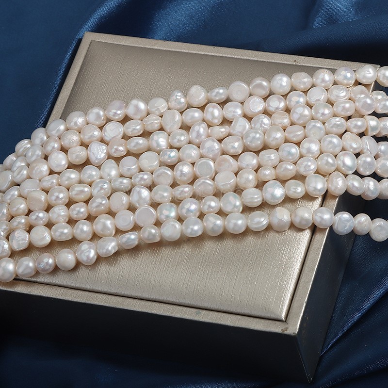 Natural Cultured White Freshwater Pearls Center-drilled Nuggets Beads Strands, Approx 5-6mm, 34-36cm/strand