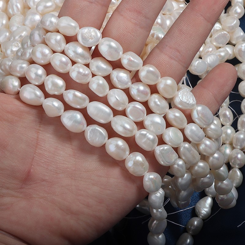 Natural Cultured White Freshwater Pearls Through-drilled Nuggets Beads Strands, Approx 9mm, 35-36cm/strand