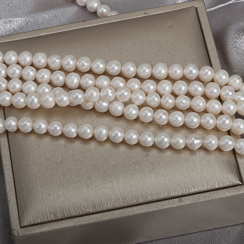 Natural Cultured White Freshwater Pearls Near Round Beads Strands, Approx 5-6mm, 34-36cm/strand