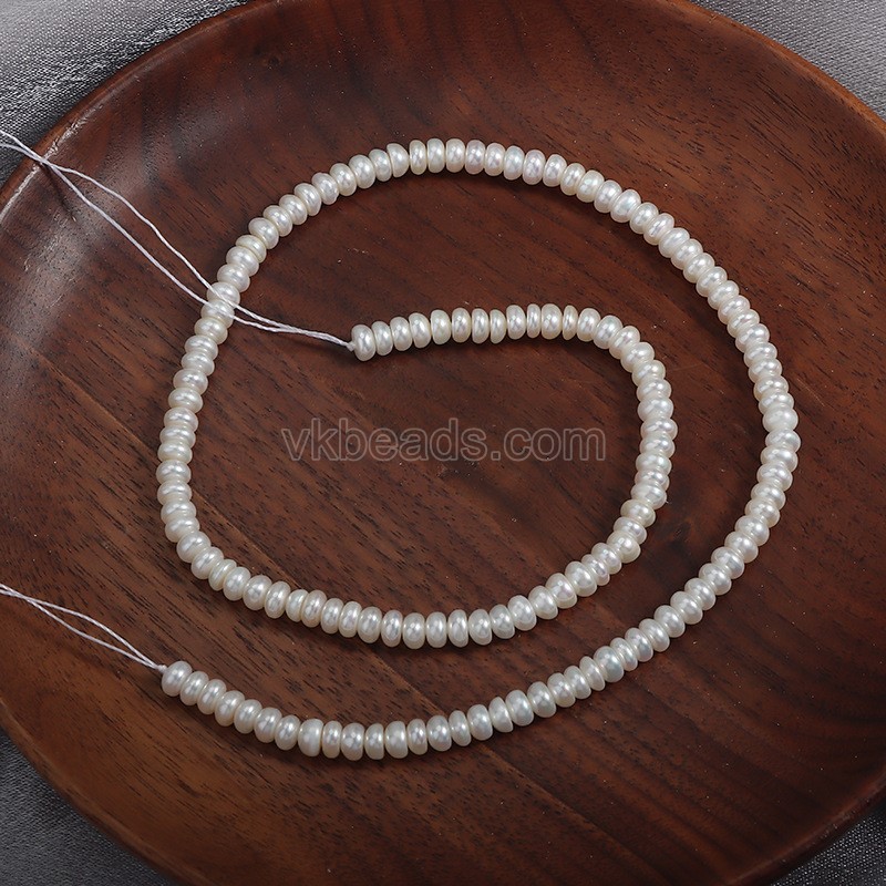 Natural Cultured White Freshwater Pearls Smooth Rondelles Beads Strands, Approx 4-5mm, 36-38cm/strand
