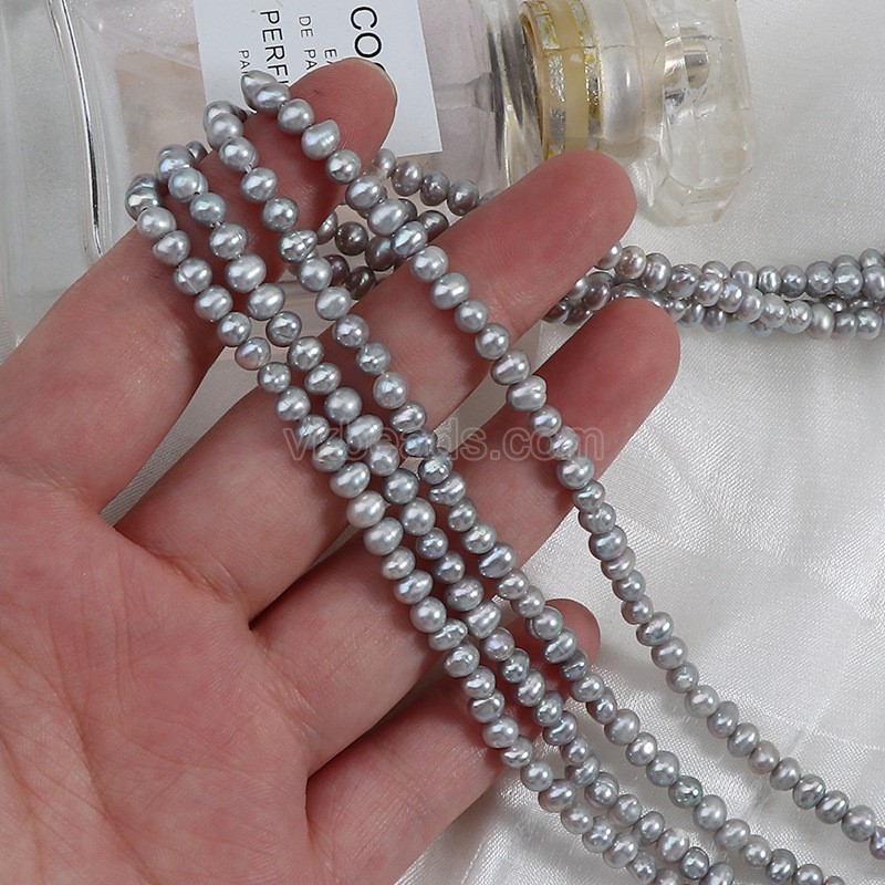 Natural Cultured Irradiated Grey Freshwater Pearls Potato Beads Strands, Approx 3.5-4mm, 34-36cm/strand