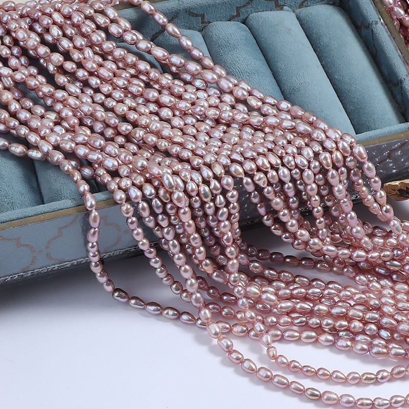 Natural Cultured Purple Freshwater Pearls Rice Beads Strands, with Screw Thread, Approx 4-4.5mm, 34-35m/strand