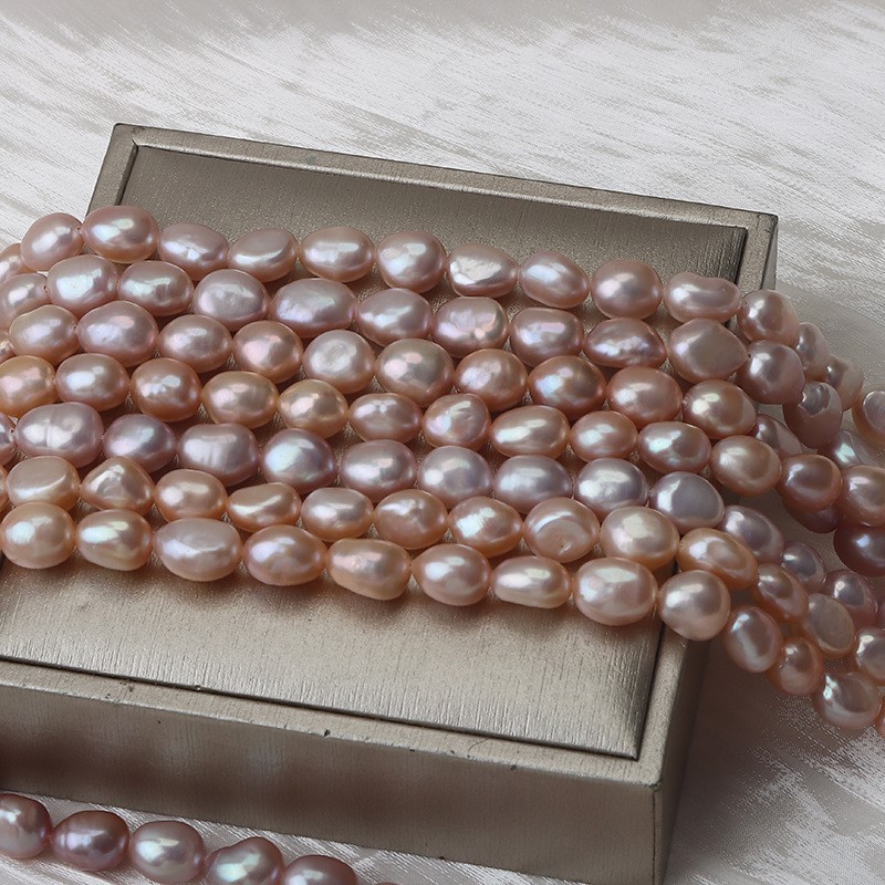 Natural Cultured White/Pinkish Orange/Pinkish Purple Freshwater Pearls Through-drilled Nuggets Beads Strands, Approx 8mm, 34-35cm/strand