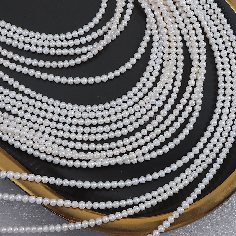 Natural Cultured White Freshwater Pearls Near Round(Minor Flaw) Beads Strands, Approx 3.5-4mm, 38-39cm/strand
