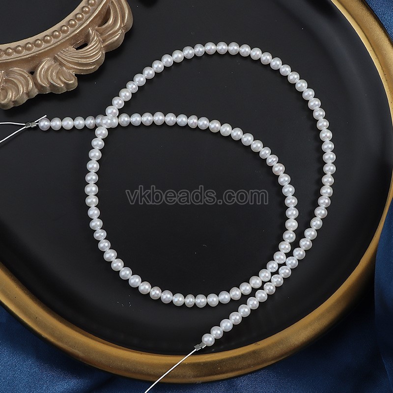 Natural Cultured White Freshwater Pearls Near Round(Minor Flaw) Beads Strands, Approx 4-4.5mm, 38-39cm/strand