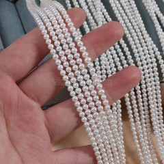 Natural Cultured White Freshwater Pearls Near Round(Minor Flaw) Beads Strands, Approx 3-3.5mm, 38-39cm/strand