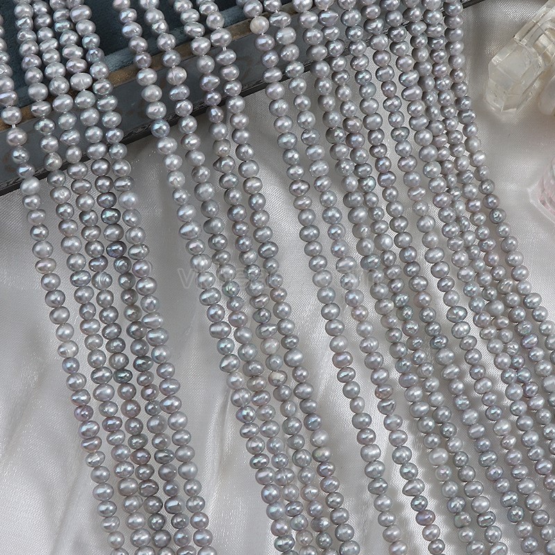 Natural Cultured Irradiated Grey Freshwater Pearls Potato Beads Strands, Approx 3.5-4mm, 34-36cm/strand