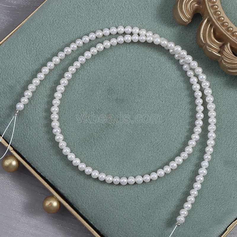 Natural Cultured White Freshwater Pearls Near Round(Minor Flaw) Beads Strands, Approx 3.5-4mm, 38-39cm/strand