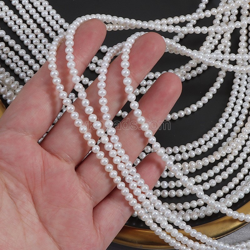 Natural Cultured White Freshwater Pearls Near Round(Minor Flaw) Beads Strands, Approx 3.5-4mm, 38-39cm/strand
