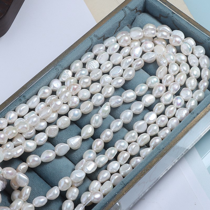 Natural Cultured White/Pinkish Orange/Pinkish Purple Freshwater Pearls Through-drilled Nuggets Beads Strands, Approx 8mm, 34-35cm/strand